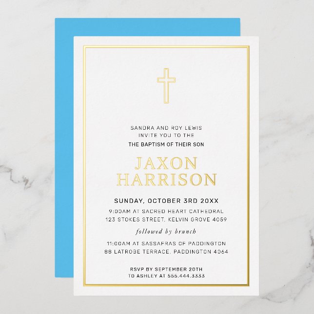 BAPTISM modern minimal cross border boy blue (Front/Back)
