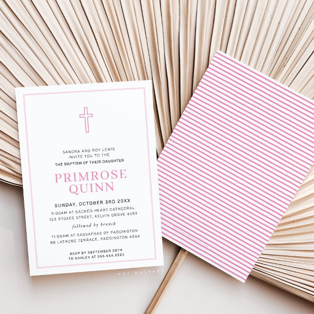 BAPTISM modern minimal cross simple girl pink Invitation (Creator Uploaded)