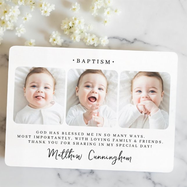 Baptism Modern Simple Chic Photo Thank You Card (Creator Uploaded)