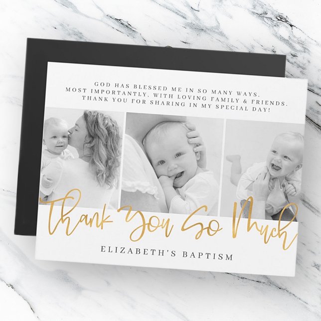 Baptism Modern Simple Chic Photo Thank You Card (Creator Uploaded)