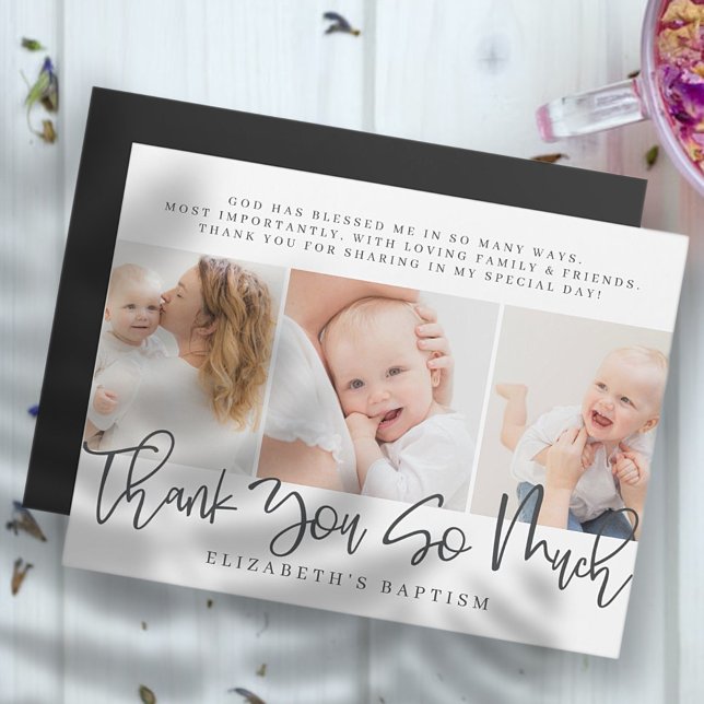 Baptism Modern Simple Chic Photo Thank You Card (Creator Uploaded)