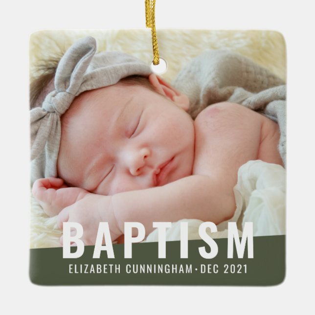 Baptism Modern Simple Custom Baby Photo Ceramic Ornament (Front)