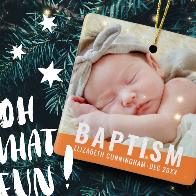 Baptism Modern Simple Custom Baby Photo Ceramic Ornament (Creator Uploaded)