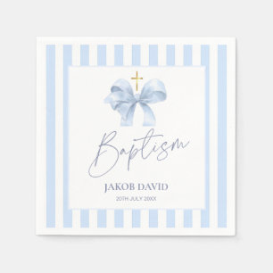 Baptism Napkins with Modern Blue Bow, for Boys