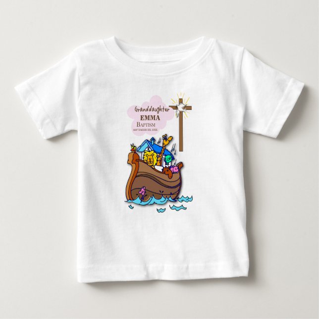 Baptism Noah's Ark Granddaughter Personalised Baby T-Shirt (Front)