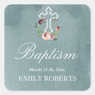 baptism ocean blue marsala floral monogram sticker