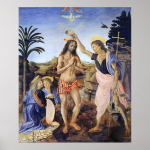 Baptism of Christ by Verrocchio, Leonardo da Vinci Poster