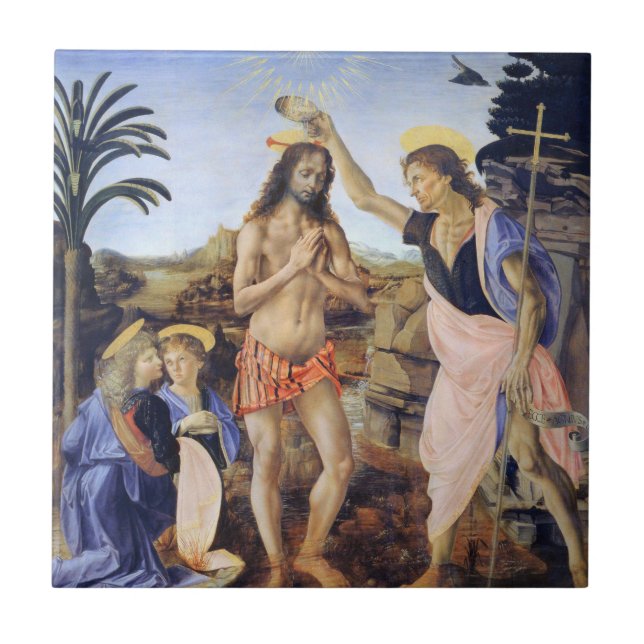 Baptism of Christ by Verrocchio, Leonardo da Vinci Tile (Front)