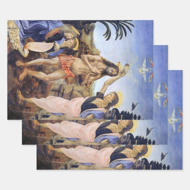 Baptism of Christ by Verrocchio, Leonardo da Vinci Wrapping Paper Sheet (Set)