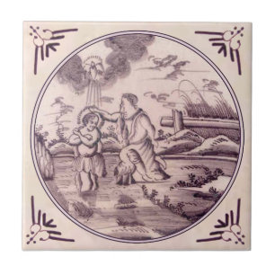 Baptism of Jesus Delft Manganese Repro 18th Cent. Tile