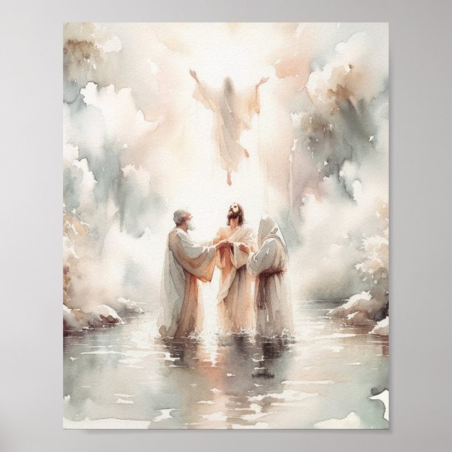 Baptism Of Jesus, Digital Print, Watercolor Jesus Poster (Front)