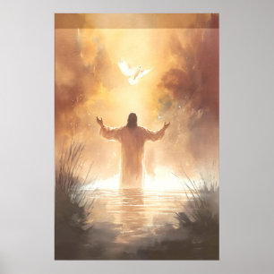 Baptism Of Jesus Watercolor Bible Scene Christian Poster