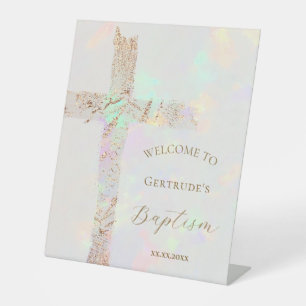 Baptism opal cross welcome sign