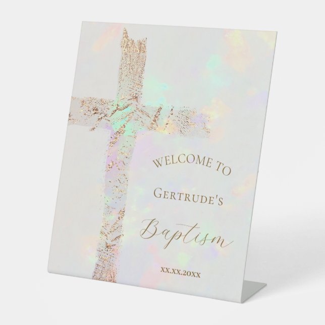 Baptism opal cross welcome sign (Front)