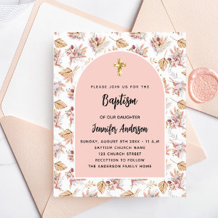 Baptism pampas flowers rose gold budget invitation