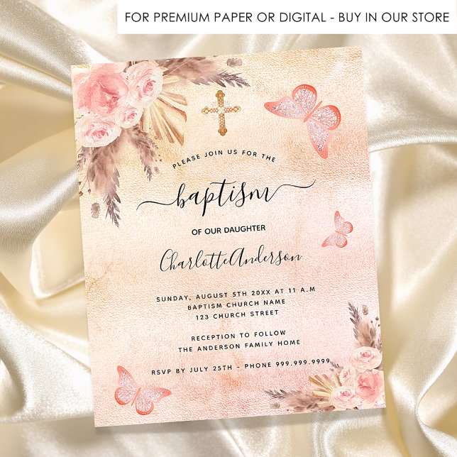 Baptism pampas grass blush butterfly budget flyer (Creator Uploaded)