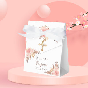 Baptism pampas grass blush pink floral rose gold favour box