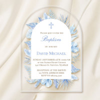 Baptism pastel blue foliage acrylic invitation
