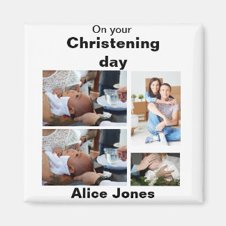 Baptism Personalised 4 Photo Collage  Magnet