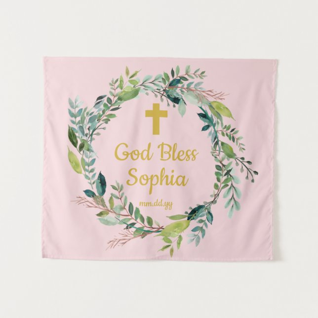 Baptism Photo Booth Backdrop Blush Pink Girl Prop Tapestry (Front (Horizontal))