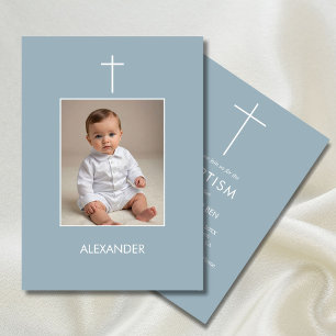  Baptism Photo Boys White Religious Invitation