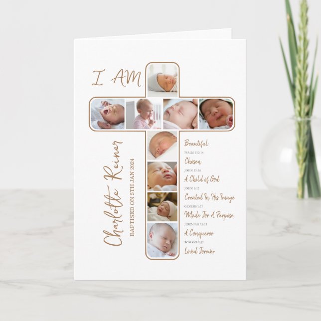 Baptism Photo Collage Crucifix Shape  Card (Front)