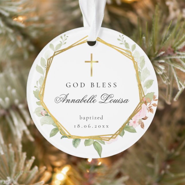 Baptism Photo Gold Cross Ornament (Tree)
