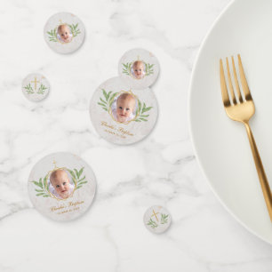 Baptism Photo Greenery Botanical Geometric Marble Confetti