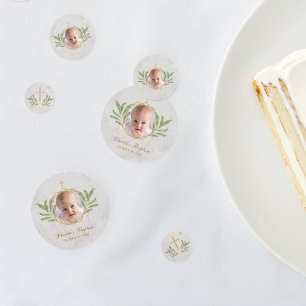 Baptism Photo Greenery Botanical Geometric Marble  Confetti