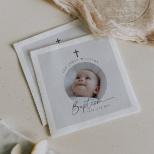 Baptism Photo Grey Background Napkin