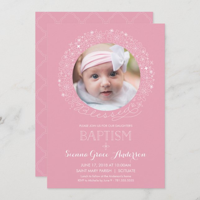 Baptism Photo Invitation, Girl's Picture Invite (Front/Back)