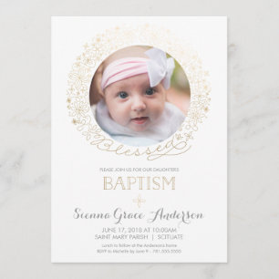 Baptism Photo Invitation w/ Gold - Baby Girl, Boy