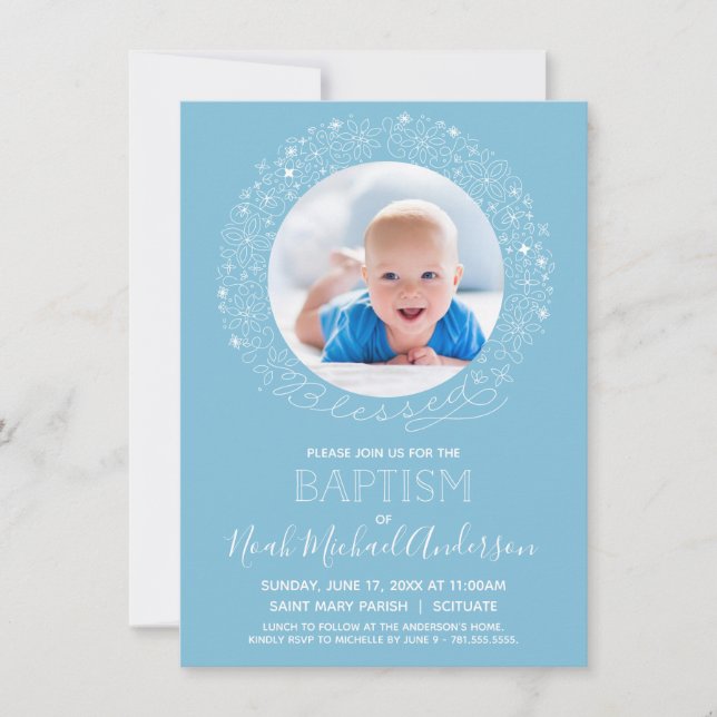 Baptism Photo Invite, Blessed Religious Collection Invitation (Front)