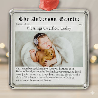 Baptism Photo Keepsake Newspaper Metal Tree Decoration