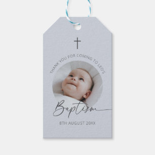 Baptism Photo Thank You Dusky Blue Gift Tags