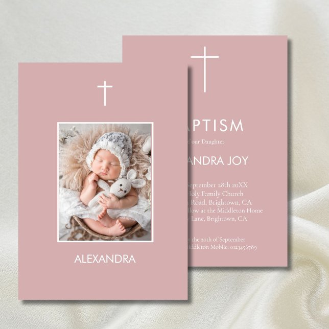  Baptism Photo White Pink Girls Religious Invitation (Creator Uploaded)