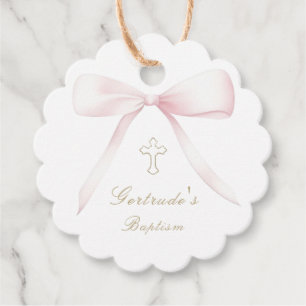 Baptism pink bow baby girl favour tags