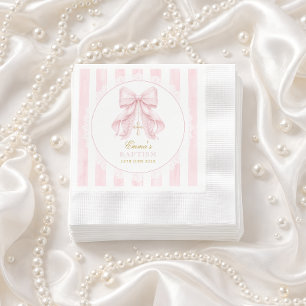 Baptism Pink Bow Baby Girl Napkin