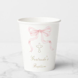 Baptism pink bow baby girl  paper cups