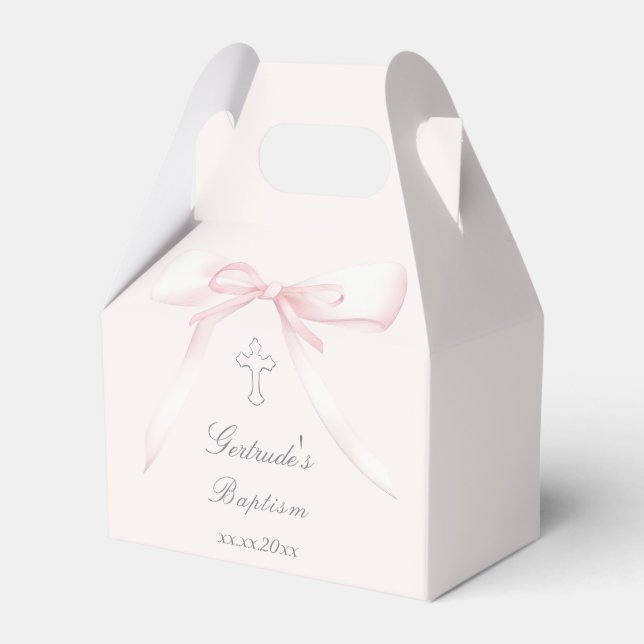 Baptism pink bow favour box (Front Side)
