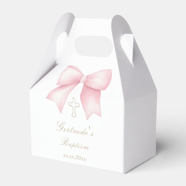 Baptism pink bow  favour box (Front Side)