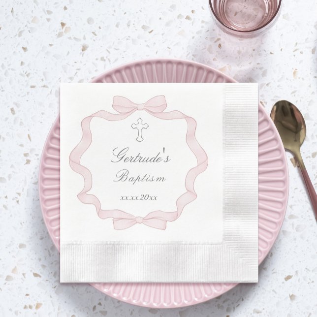 Baptism pink bow frame napkin (Creator Uploaded)