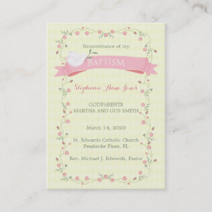 Baptism Pink Floral Wreath Business Card