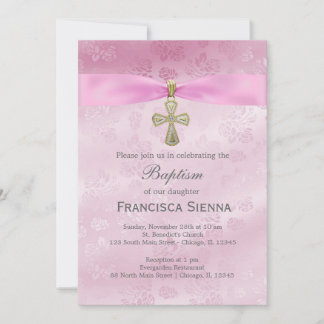 Baptism Pink Roses Invitation