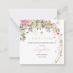 Baptism Pink Watercolour Floral Girl  Thank you  Card