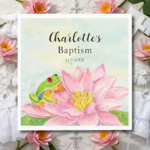 Baptism Pink Waterlily & Tree Frog Napkin