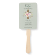 Baptism Program Fan - Floral Cross Sage