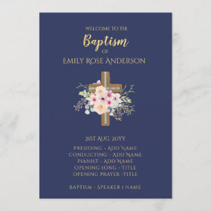 Baptism Program - Floral Cross BLUE Gold Programme