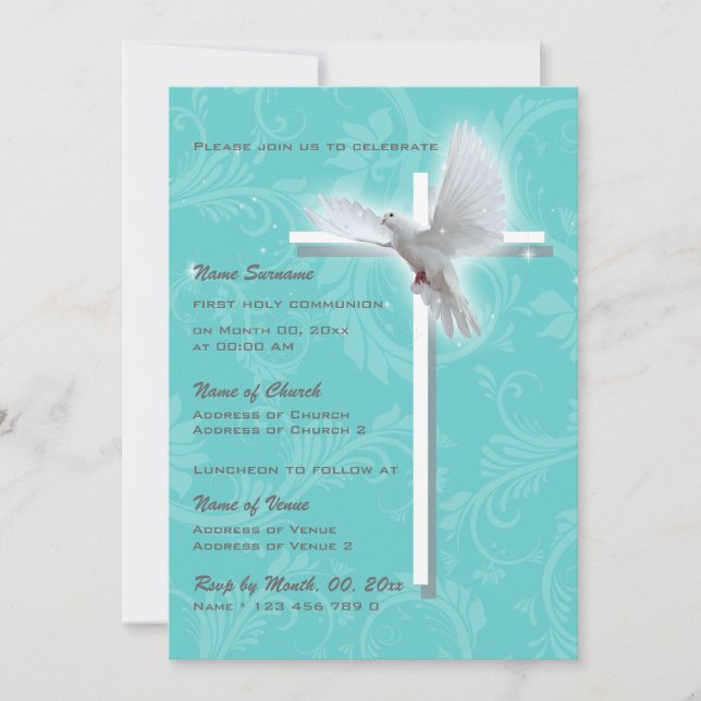 Baptism religious communion confirmation dove invitation (Front)