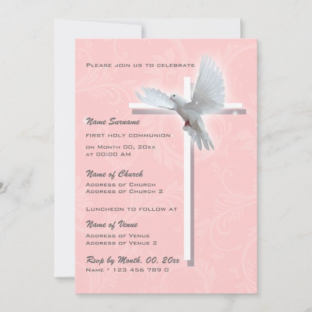 Baptism religious communion confirmation dove invitation (Front)